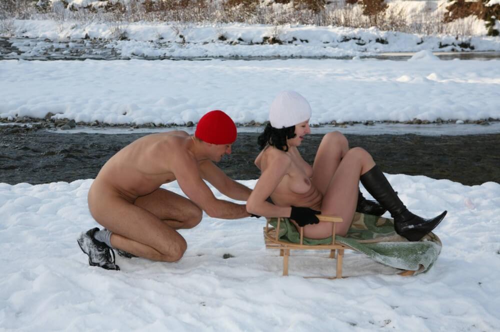 Naturist Girl Snow Day Couples Sled pics - Engaging in naturism promotes inner harmony and peace of mind